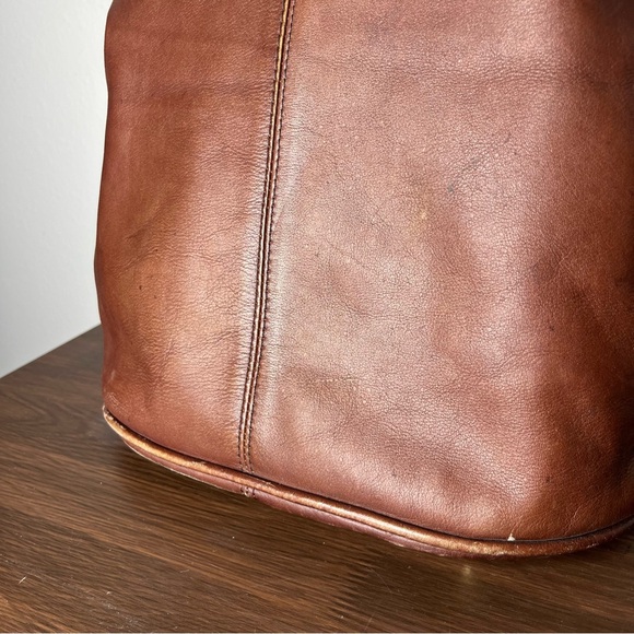 Vintage Frye Brown Leather Bucket Tote Satchel Shoulder Bag - Picture 5 of 9